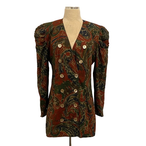 Vintage Long Line Blazer Puff Sleeve Floral By Gina Danova Size 10 - Picture 7 of 14